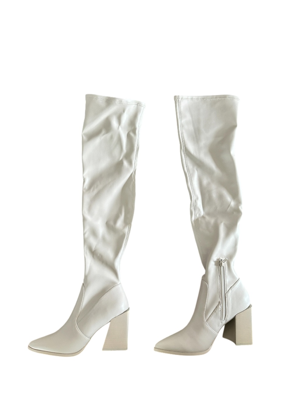 Steve Madden White Over-the-Knee Block Heel Boots